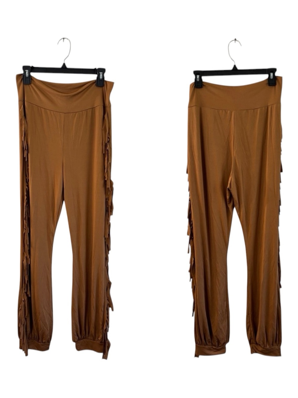 MISSLOOK Brown Fringe Boho Festival Pants Elastic Waist Wide Leg